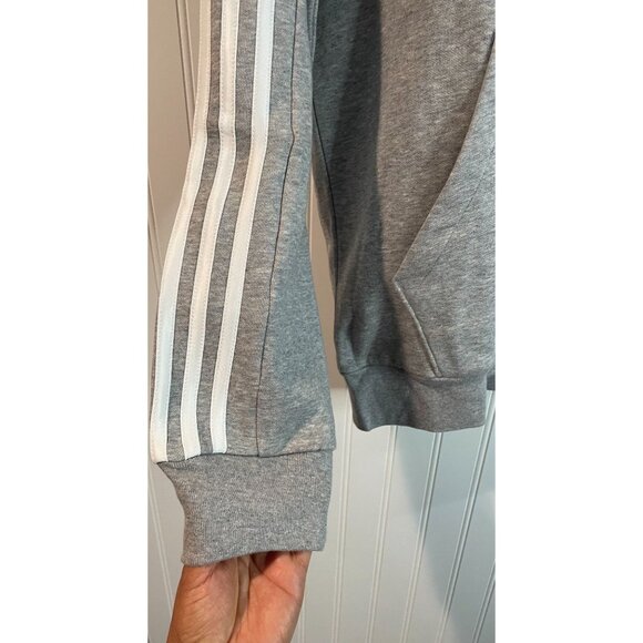 Adidas Gray Hooded Sweatshirt M Mens With White Stripes & Logo - Picture 8 of 16